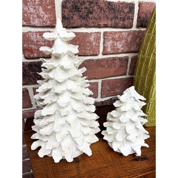 MCM 1960s Pair of Paper Mache White Glitter Christmas Trees - Picture 2 of 11